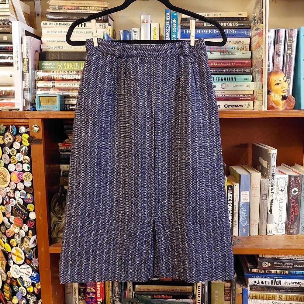 Vintage Summit of Boston Blue Herringbone Skirt 50s 60s Metal Zipper XS